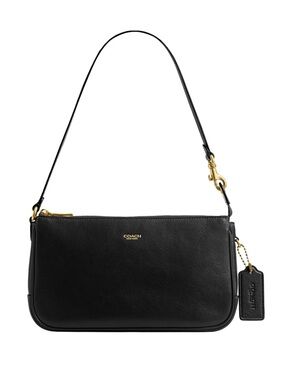 New Coach Black Pebbled Leather Plaza Shoulder Bag  with Gold Hardware